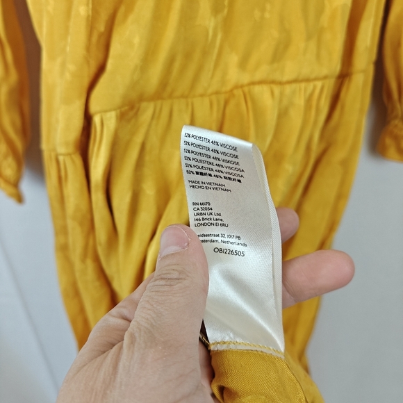 Maeve Anthropologie Maize Yellow Tie Neck Tiered Waist Midi Dress Satin Size XS - Picture 13 of 14